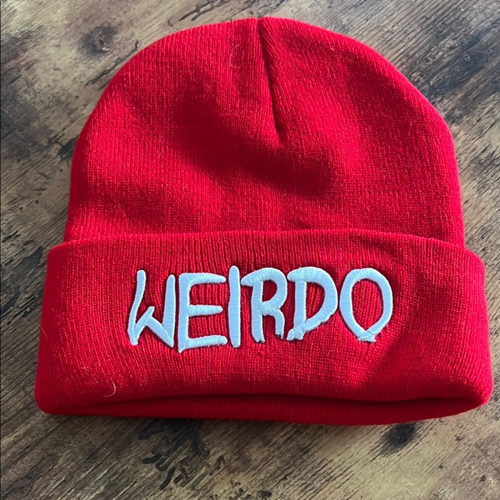 Red Beanie with 'Weirdo' Embroidery